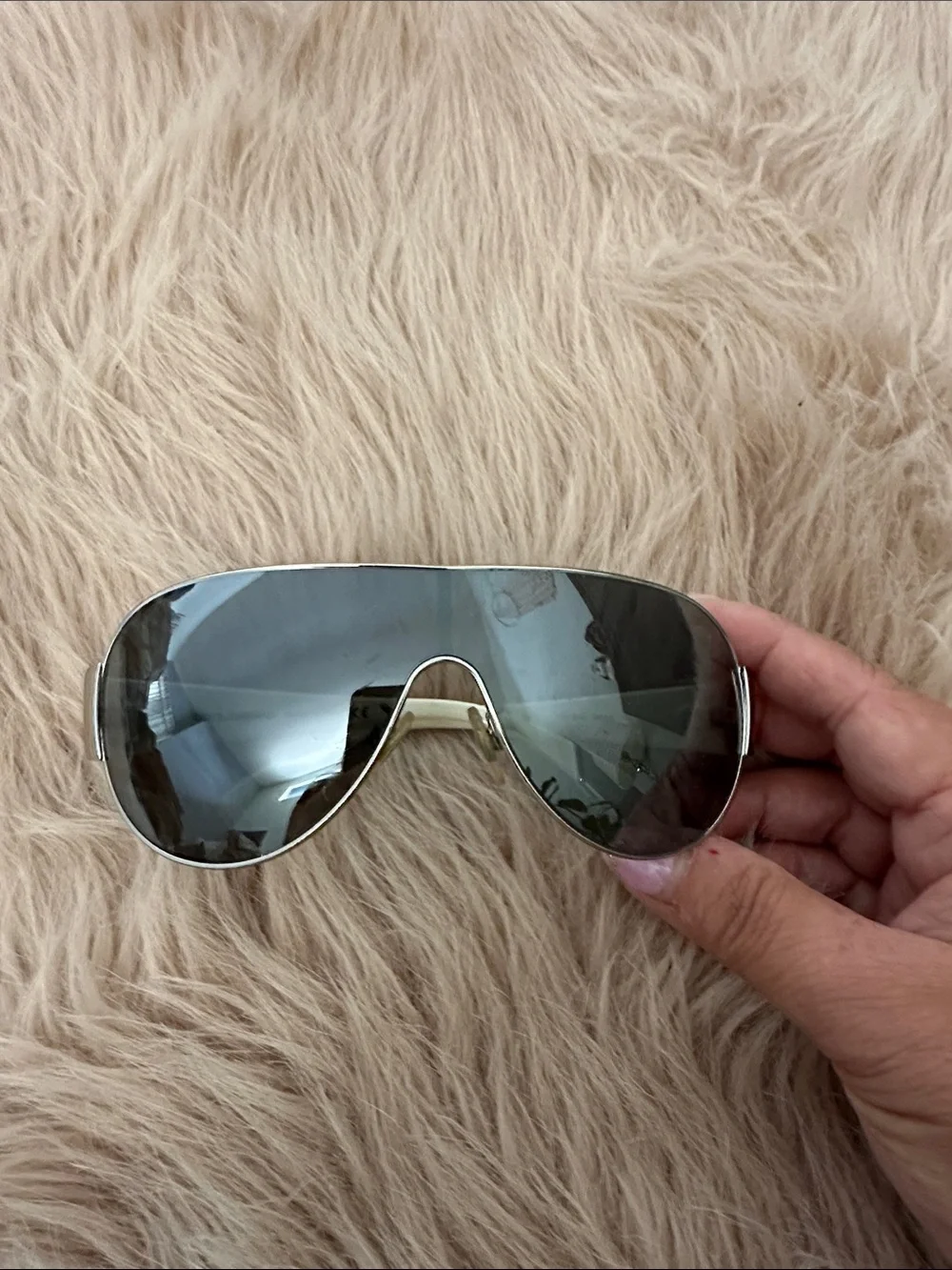 Vintage Dolce & Gabbana White-Accent Shield Sunglasses with Dark Lenses